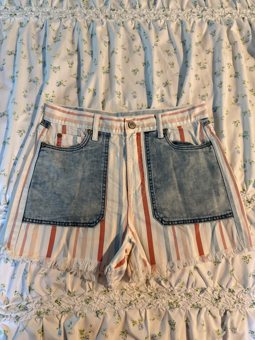 NWOT American Eagle High Rise Striped Mom Jean Shorts - Red White & Blue